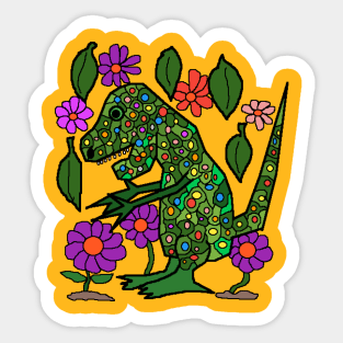 dinosaur loves flowers all around Sticker